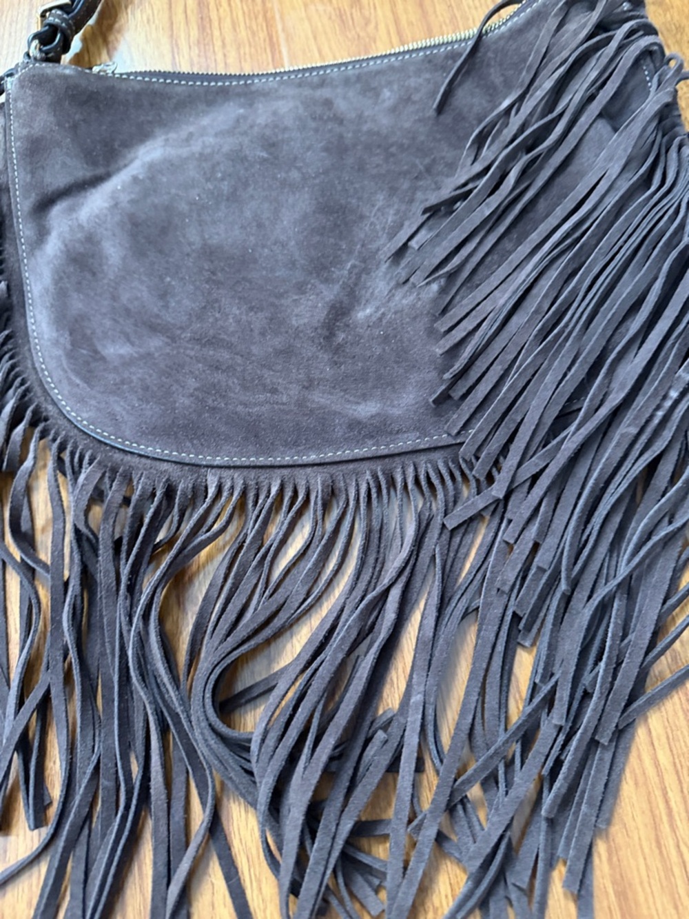 Michael Kors Dark Brown Suede Fringe Shoulder Bag with Logo Charm - Picture 5 of 7